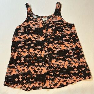 Volcom Tank Top Womens Medium Peach Black Geometric Print Button Front